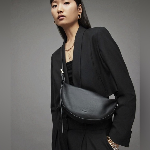 All Saints Handbags - ALLSAINTS Half Moon Crossbody In Black Leather